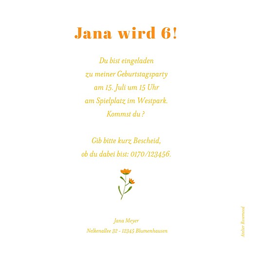 Einladungskarten Kindergeburtstag Wildblumenwiese Weiß - Rückseite