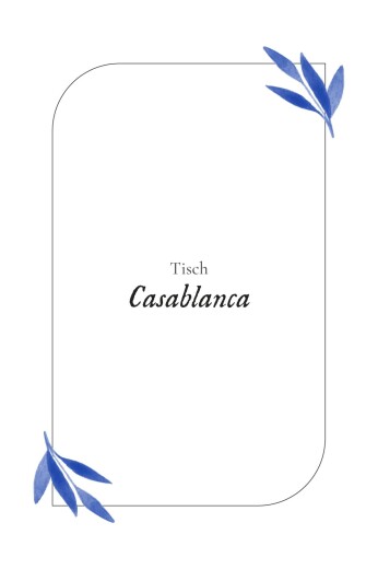 Tischkarten Hochzeit Blätteraquarell Blau - Vorderseite