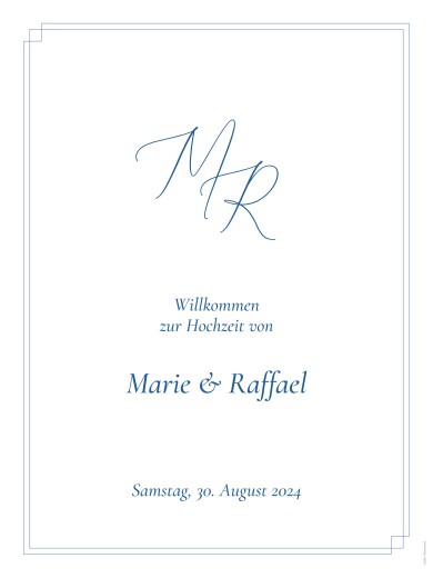 Willkommensschild Hochzeit Eleganz Blau - Vorderseite
