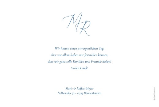 Dankeskarten Hochzeit Eleganz Blau - Rückseite