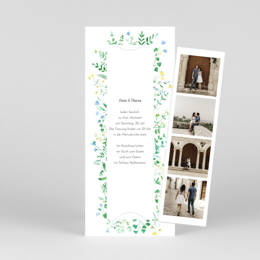 Hochzeitseinladungen Blumenrahmen (Fotostreifen) Weiß - Ansicht 1