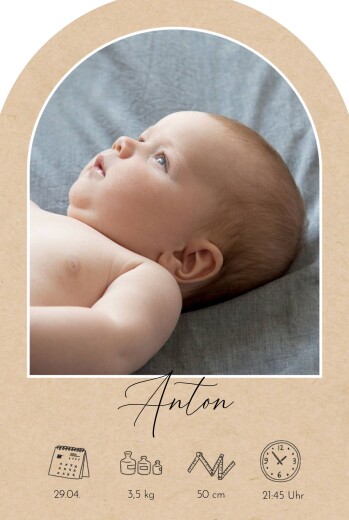 Geburtskarten Pures Glück (Bogenform) Fotorahmen Beige - Vorderseite