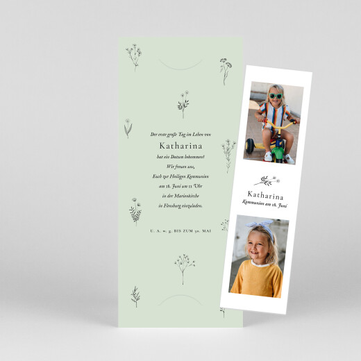 Einladungskarten Kommunion & Konfirmation Floral Minimal (Fotostreifen) Grün - Ansicht 1