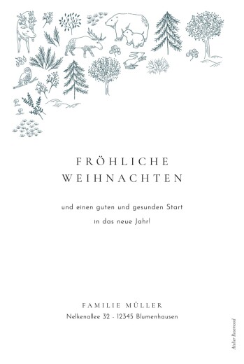 Weihnachtskarten Waldzauber (hoch) blau - Rückseite