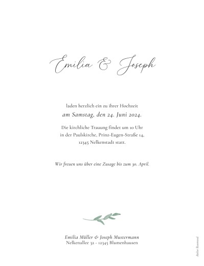 Hochzeitseinladungen Eukalyptuskranz (hoch) kraft - Rückseite