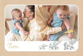 Geburtskarten Niedlicher Elefant (Querformat) Beige