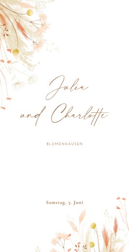 Menükarte Hochzeit Pampas & Wildblumen Weiß - Vorderseite