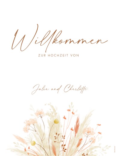 Willkommensschild Hochzeit Pampas & Wildblumen Weiss - Vorderseite