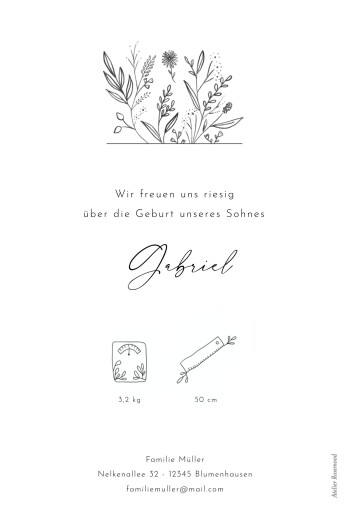 Geburtskarten Filigraner Strauß (Bogenform) Weiß - Rückseite