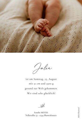 Geburtskarten Meine kleine Wiege veredelt (Multifoto) weiß - Rückseite