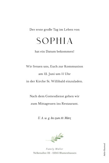 Einladungskarten Kommunion & Konfirmation Mit Herz (Bogenform) gold-blau - Rückseite