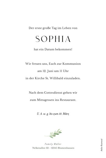 Einladungskarten Kommunion & Konfirmation Mit Herz (foto) gold weiß - Rückseite