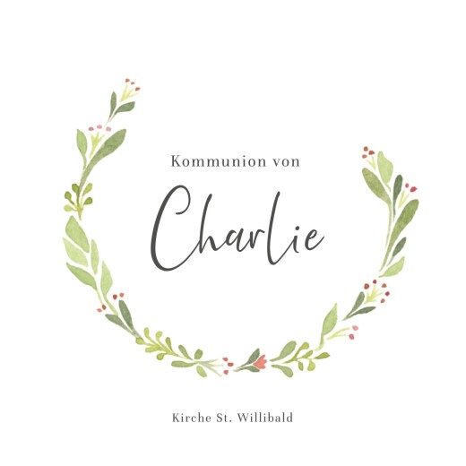 Einladungskarten Kommunion & Konfirmation Zarte Knospen weiß - Vorderseite