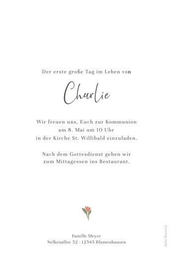 Einladungskarten Kommunion & Konfirmation Zarte Knospen (Bogenform) weiß - Rückseite